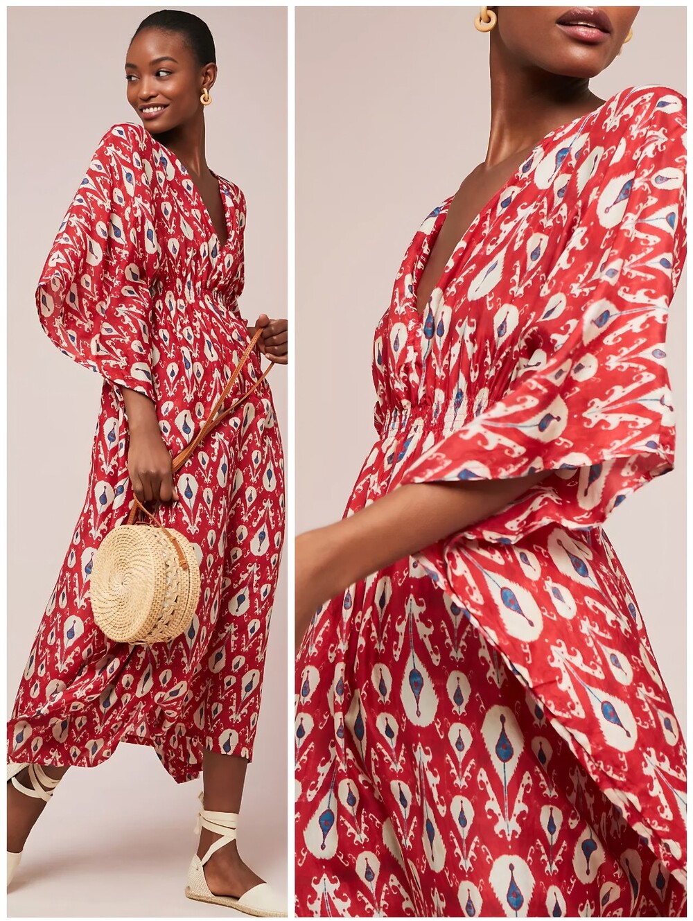 Rujuta Sheth Red Blue Flowy Kaftan Dress, OS